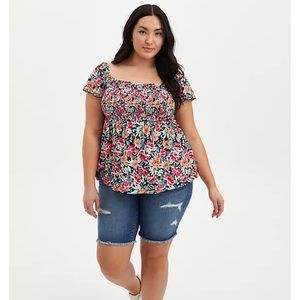 Torrid Black Smocked Babydoll Top